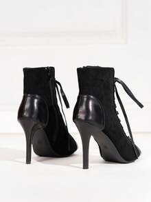 女款黑色高跟帶涼鞋,夏季細高跟繫帶禮服派對鞋 - 黑色 - 查看 7