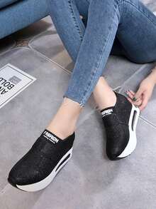 女款新款休閒鞋增高韓版輕盈透氣舒適厚底鞋子休閒運動鞋 - 黑色 - 查看 5