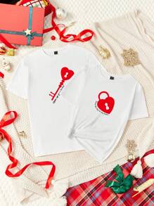 Manfinity Hypemode 1pc Men's White Pattern Printed Short Sleeve Knit T-Shirt - White - View 1