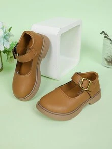 1雙男童皮鞋,時尚英式風格,軟底,適合大童,幼兒和女童,啡色,適用於春秋季,平底鞋,適用於表演 - 棕色 - 查看 2