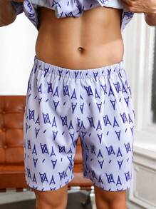 Men's Letter Printed Short Sleeve Homewear Set - Multicolor - View 3