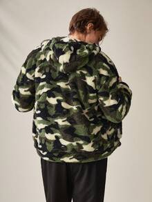 Manfinity RebelGame Loose Fit Men's Camouflage Print Fleece Hooded Jacket - Multicolor - View 2