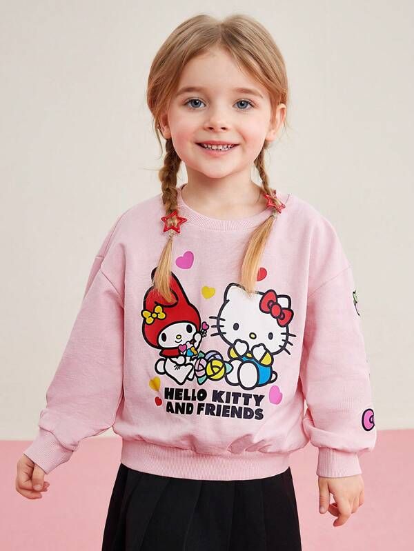 HELLO KITTY AND FRIENDS | SHEIN Young Girl Cartoon Printed Round Neck Sweatshirt
