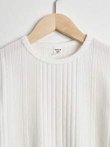 Girls' Loose Casual Round Neck Ribbed T-Shirt, Spring/Summer - Multicolor - View 6