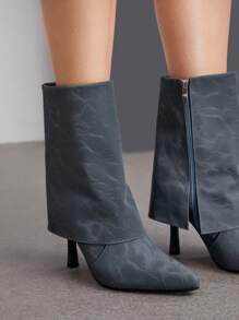 SheIn BIZ 女款時尚跟式中筒靴 - 藍色 - 查看 4