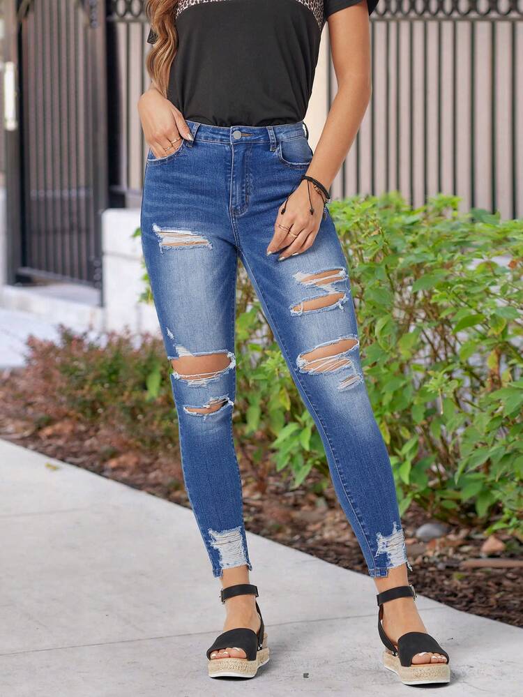 Women'S Distressed Slim Fit Denim Jeans