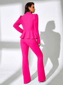 SHEIN SXY Commute Minimalist Office  Simple Fall Elegant, Casual And Sexy Party Wear Red Color Women's Long Sleeve Suit Jacket And Trousers 2pcs Set