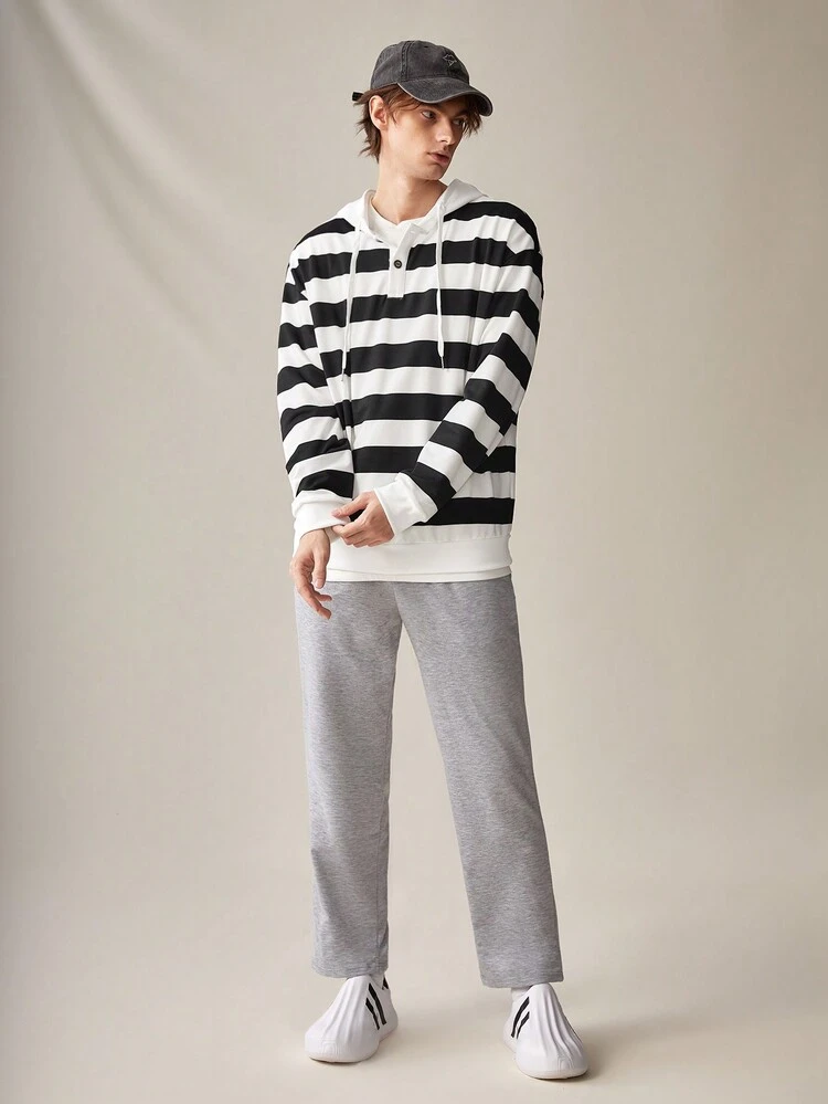 Men's Striped Drawstring Hoodie
