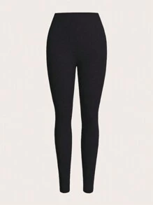 SHEIN Unity Women's Solid Color High Waist Stretchy Leggings - Coffee Brown - View 7