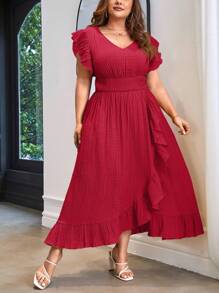SHEIN Privé Plus Size Solid Color Cap Sleeve Dress For Women