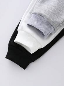 3入組寶寶男童休閒純色彈性腰運動長褲,適用於春秋季節 - 彩色 - 查看 4