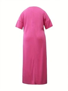 SHEIN Slayr 大尺碼女士雙口袋字母印花連衣裙 - 粉色 - 查看 2