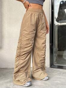 SHEIN Coolane 時尚束口腰馬甲褲 - 棕色 - 查看 5