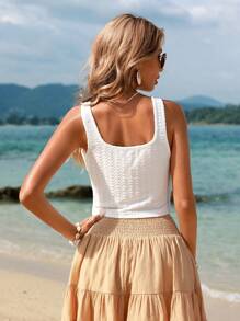 SHEIN VCAY 夏季浪漫撞色蕾丝假日女士白色背心 - 白色 - 查看 2