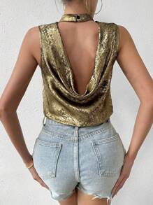 Chiquease Women's Back Drop Pleated Stand Collar Shirt For New Year Holiday Party Clothes
