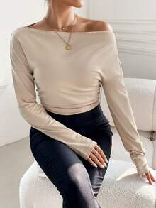 SHEIN Privé 2入組女士褶皺寬鬆T恤 - 黑色 - 查看 4