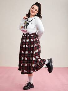 HELLO KITTY AND FRIENDS | SHEIN 加大尺寸卡通字母印花t恤 - 白色 - 查看 5