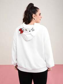 HELLO KITTY AND FRIENDS | SHEIN Plus Cat Print Color Block Pocket Hoodie