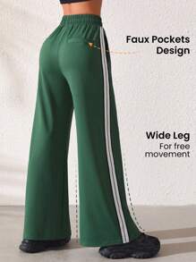 Lifespree Women's Drawstring Sports Pants With Side Woven Tapes - Green - View 2