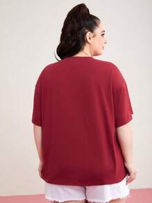 HELLO KITTY AND FRIENDS | SHEIN Plus Cartoon Letter Print Round Neck T-Shirt - Red - View 2