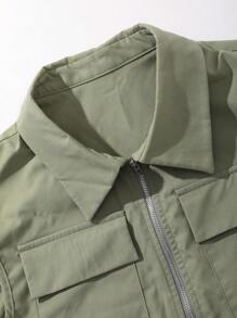 SHEIN Unity Của phụ nữ Không tay Dây kéo phía trước Áo Và Quần Cargo Bộ - xanh quân đội - Xem 6