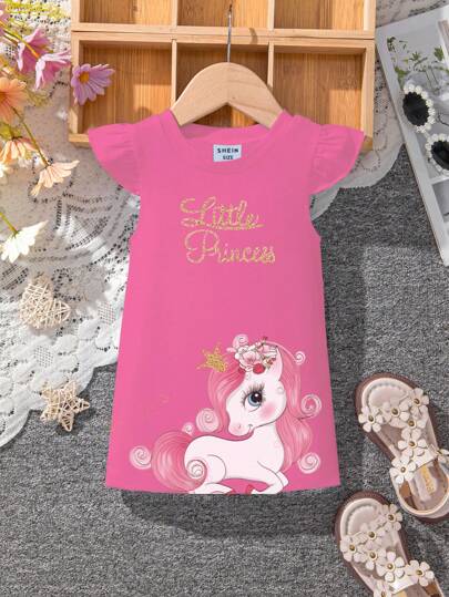 Baby Girl Unicorn And Letter Print Dress