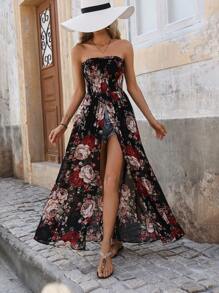 Breezaya Women's Summer Vacation Floral Printed Split Long Tube Top - Multicolor - View 5