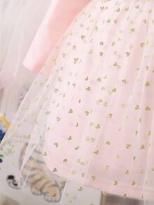 SHEIN 年轻女孩可爱独角兽印花网眼撞色连衣裙 - 粉色 - 查看 5