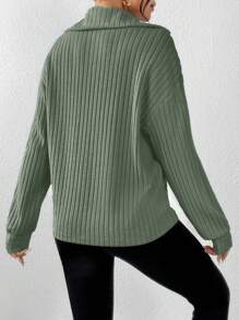 SHEIN Frenchy 女士半拉鍊綁帶紋背心上衣 - 綠色 - 查看 2