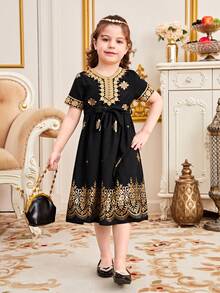 Young Girl Embroidered Applique Short Sleeve Dress - Multicolor - View 5