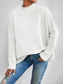 Cloudara Mock Neck Batwing Sleeve Sweater - White - View 3