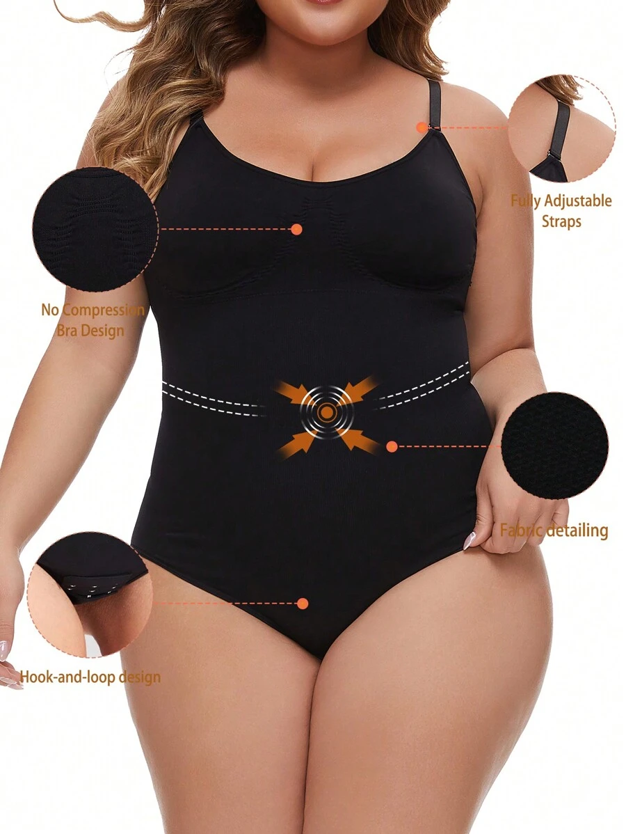 Kích thước lớn Của phụ nữ Liền mạch Áo liền quần dây treo Áo Shapewear - màu đen - Xem 1