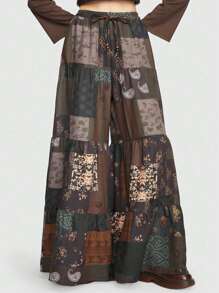 ROMWE Hippie Women's Patchwork Printed Wide Leg Pants - Multicolor - View 1