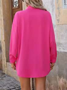 SHEIN LUNE Women's Solid-Colored Drop-Shoulder Shirt Fall Cloth For Women - Red Violet - View 2