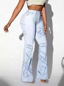SHEIN SXY 女士印花喇叭牛仔褲