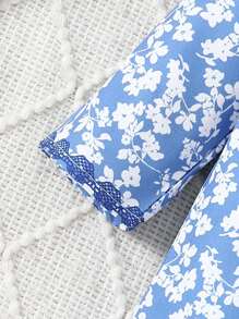 嬰兒女孩藍色花卉印花長袖連衣裙,適用於春季/夏季 - 淺藍色 - 查看 5