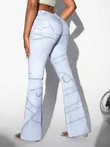 SHEIN SXY 女士印花喇叭牛仔褲