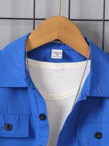 SHEIN Młody chłopiec 2 sztuki/zestaw Młody chłopiec Łatana koszula i spodenki Strój