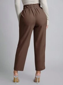 SHEIN PETITE 女式高腰纯色长裤 - 咖啡棕 - 查看 2