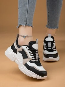 Women's Breathable Lightweight Fashionable Thick-Soled High/Low-Top Sneakers, All Seasons, Casual Sports Shoes, Chunky Sneakers
