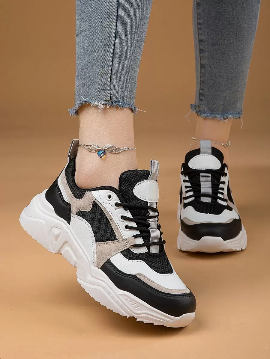 Women's Breathable Lightweight Fashionable Thick-Soled High/Low-Top Sneakers, All Seasons, Casual Sports Shoes, Chunky Sneakers