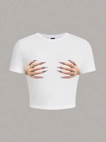 SHEIN EZwear 2入組女款手印短袖t恤 - 彩色 - 查看 3