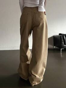 DAZY Của phụ nữ Màu thuần quần ống rộng Quần jean Với Nghiêng Túi - Màu Khaki - Xem 5