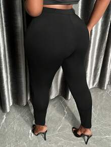 Slaydiva 大码女式透视网眼拼接紧身打底裤，优雅性感纯色修身裤，适合夜晚、音乐会和派对 - 黑色 - 查看 3