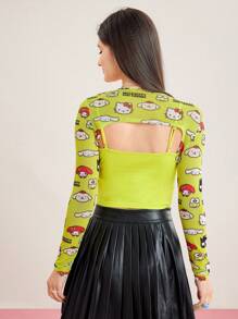 HELLO KITTY AND FRIENDS | SHEIN Cartoon Print Slim Fit Top - Mustard Yellow - View 2