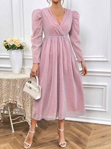 女裝春秋季日常穿仙女風長袖a字洋裝 - 粉色 - 查看 4