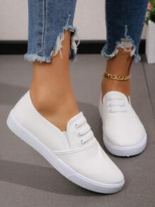 休閒風格白色戶外運動鞋女春秋圓頭百搭運動鞋女 - 白色 - 查看 5