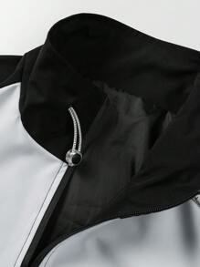 Manfinity Homme Chaquetas De Hombres Con Cierre De Cremallera En Bloque De Colores Sueltos Con Impresión De Letras - Negro - Ver 8