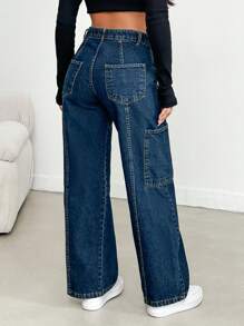 EURMUSE Women'S Wide Pocket Denim Jeans - Dark Wash - View 2