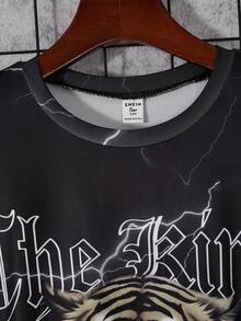 Teenage Boys' Tiger Print Slogan Round Neck T-Shirt - Black - View 6